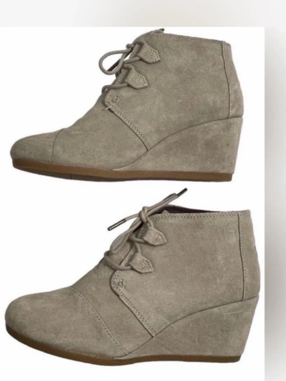 TOMS Kaia Taupe Suede Lace-Up Wedge Ankle Boot
